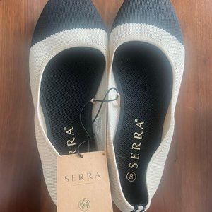 Serra by Aldi Recycled Captoe Ballet Flats Ivory & Black Size 8 Washable NWT